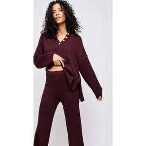 Free People Sweater Hailee Waffle Knit Mulberry Henley Purple Size Medium